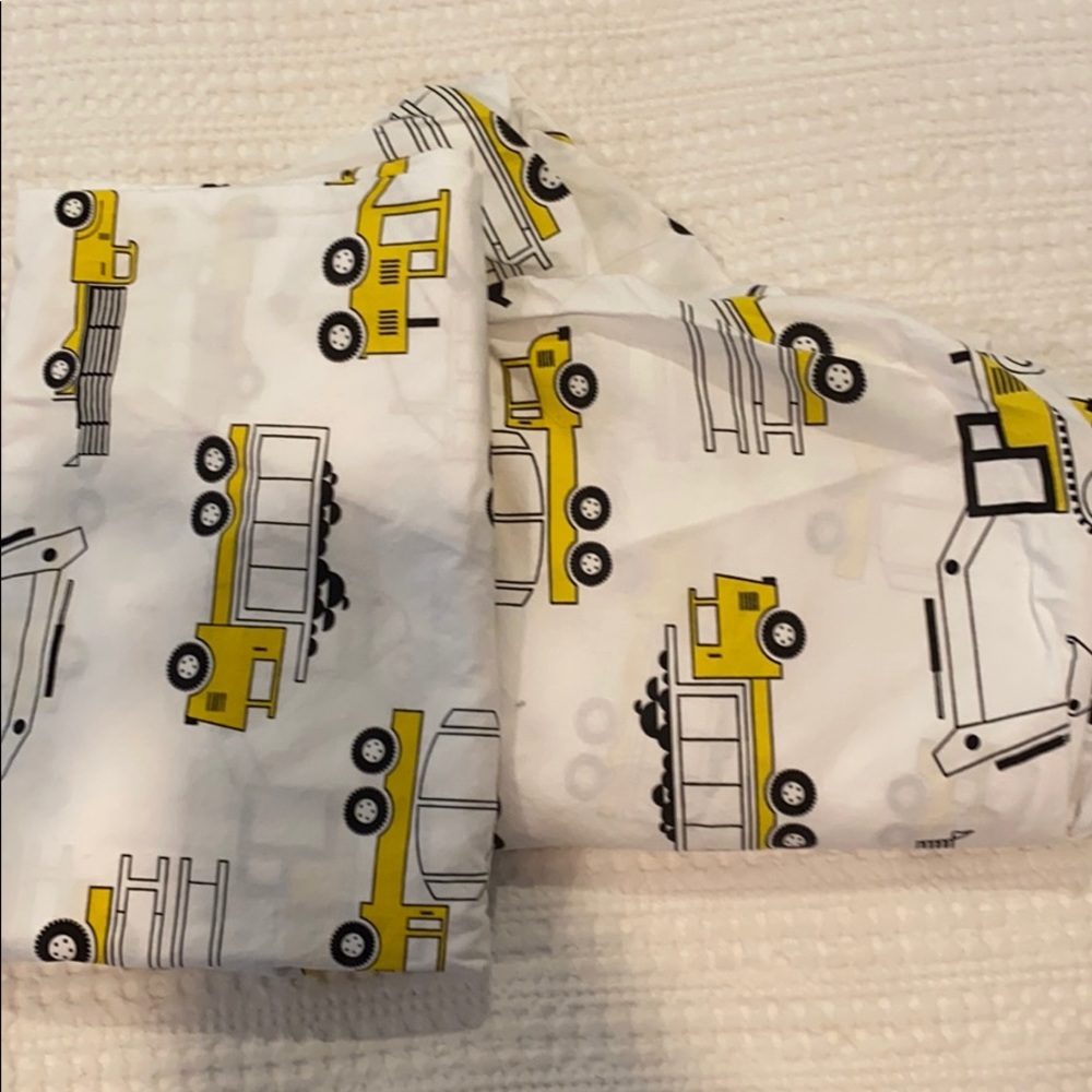 Land of Nod construction truck toddler bedding